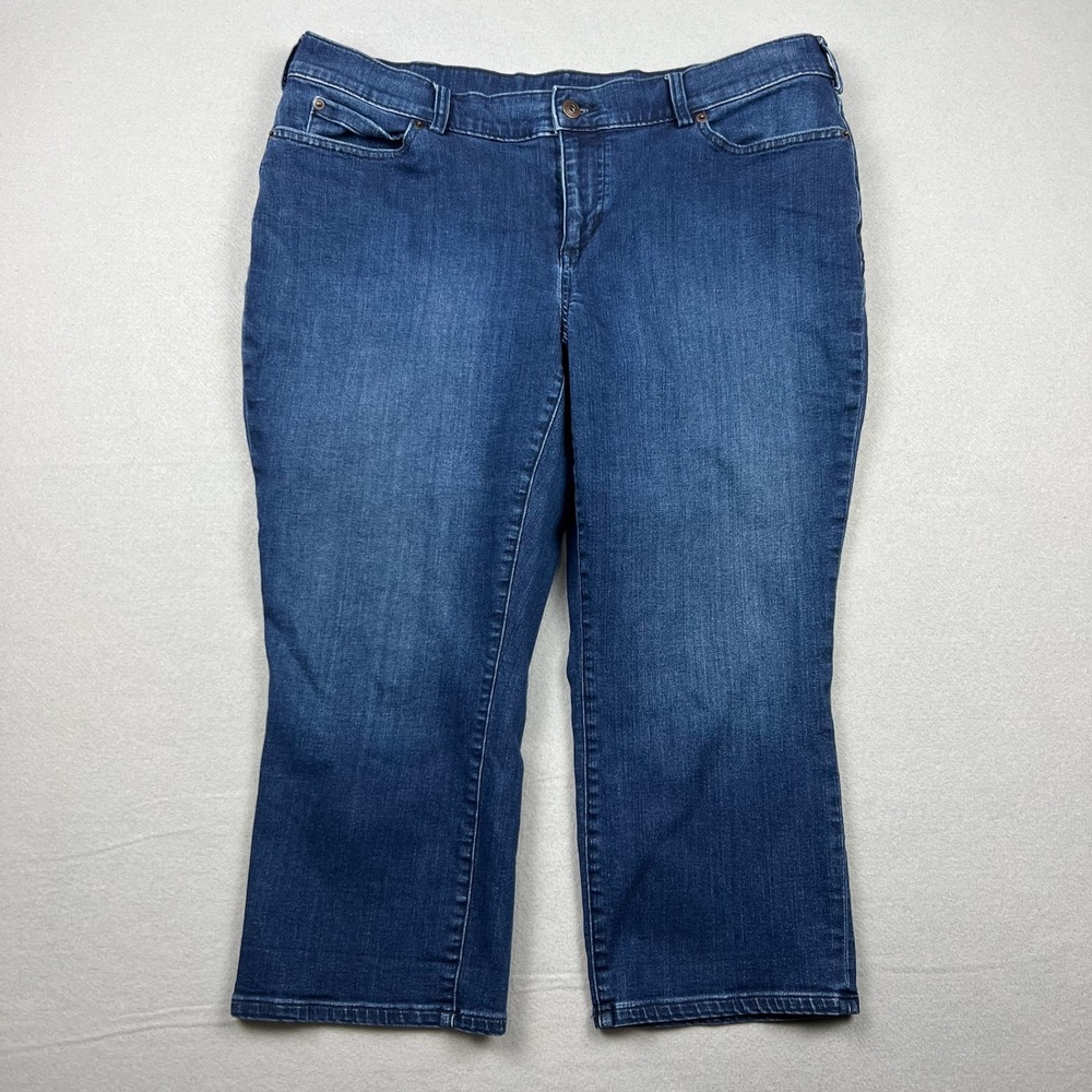 Duluth Trading Co Women 18W Blue Faded Denim Stretch Cropped Straight Leg Jeans
